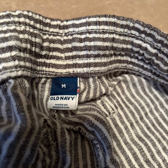 Old Navy Black & White Striped Linen Blend Drawstring Pants – Size M - Picture 2 of 6